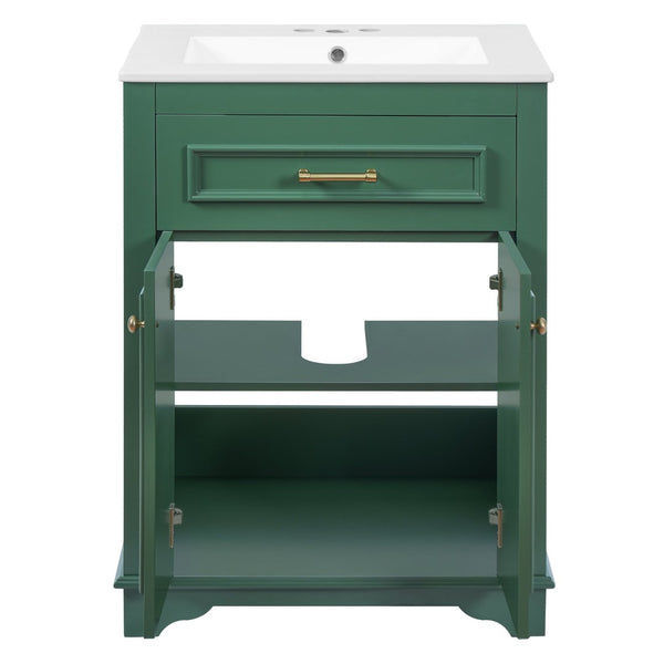English Elm 24" Matte Single Sink Vanity Solid Poplar Frame Gold Hardware Soft Close Cabinet Green N710P389449F