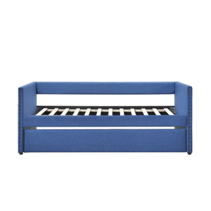 English Elm Modern Upholstered Daybed with Pull Out Trundle Nailhead Trim and Side Storage Pockets Blue B011P419493