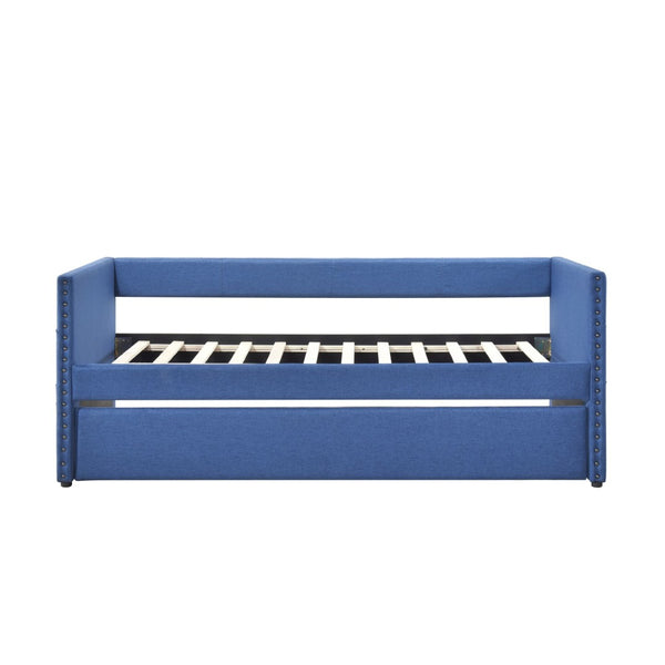 English Elm Modern Upholstered Daybed with Pull Out Trundle Nailhead Trim and Side Storage Pockets Blue B011P419493