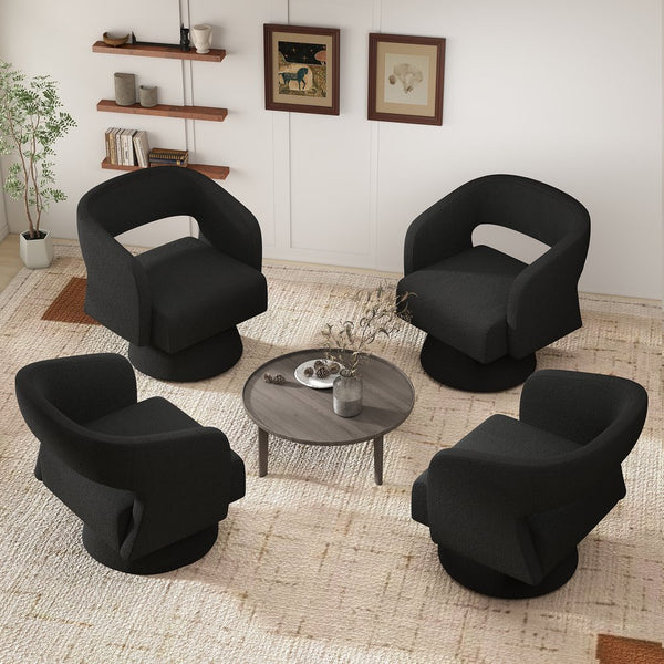English Elm Swivel Teddy Barrel Accent Chair with Ergonomic Wrap-Around Back, Plush Sherpa Fabric Comfort Black T3950P407284