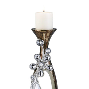 English Elm 20" Polyresin Sculptural Candleholder with Crystal Glass Accents Warm Brown Finish B072116543