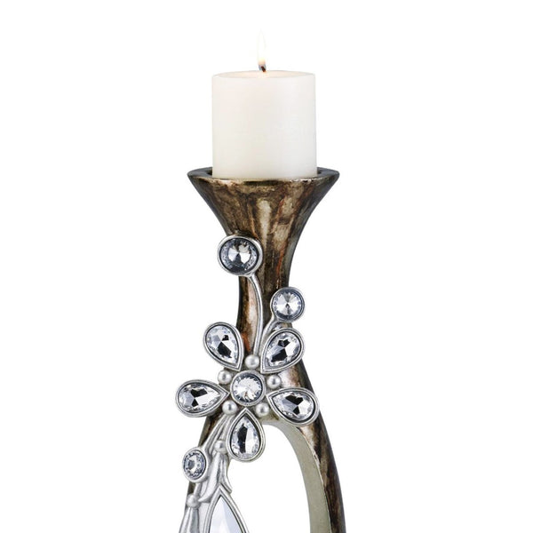 English Elm 20" Polyresin Sculptural Candleholder with Crystal Glass Accents Warm Brown Finish B072116543