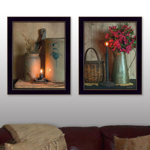 English Elm "country Candlelight Framed Print Set Two Panel Rustic Wall Art for Farmhouse Decor B06786991