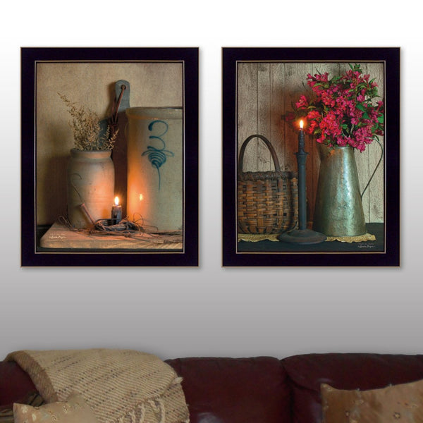 English Elm "country Candlelight Framed Print Set Two Panel Rustic Wall Art for Farmhouse Decor B06786991