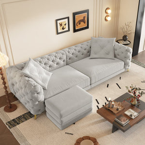 English Elm 97.6" Oversized Velvet Chesterfield Sleeper Sofa Floral Tufted Roll Arm Living Room Couch Light Grey W1885S00203