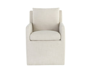 Sunpan GLENROSE Wheeled Dining Armchair in Effie Linen - Elegant Comfort with Mobility & Timeless Style 106570V