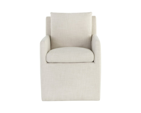 Sunpan GLENROSE Wheeled Dining Armchair in Effie Linen - Elegant Comfort with Mobility & Timeless Style 106570V