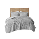 Madison Park Arya BOHO Embroidered Medallion Faux Fur Ultra Plush Comforter Mini Set MP10-6014 Grey