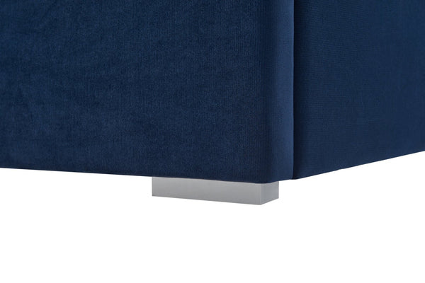 English Elm Queen Velvet Wingback Platform Bed Channel Tufted Upholstered Frame No Box Spring Blue W1793S00051