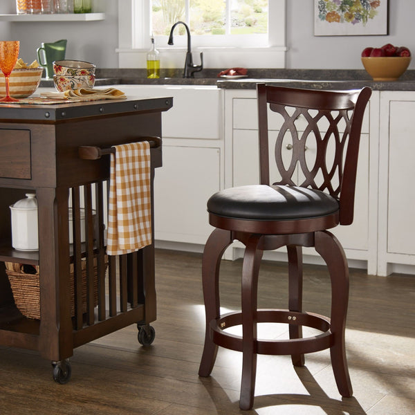 Jaxon Scroll Back Swivel Counter Stool Solid Rubberwood Frame Cushioned Seat Kitchen