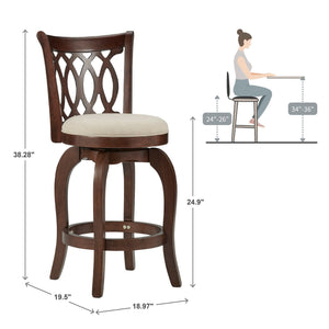 Jaxon Scroll Back Swivel Counter Stool Solid Rubberwood Frame Cushioned Seat Kitchen