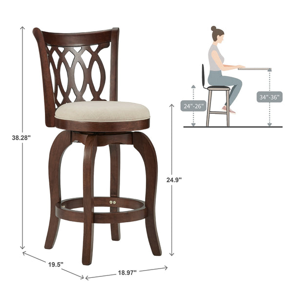 Jaxon Scroll Back Swivel Counter Stool Solid Rubberwood Frame Cushioned Seat Kitchen