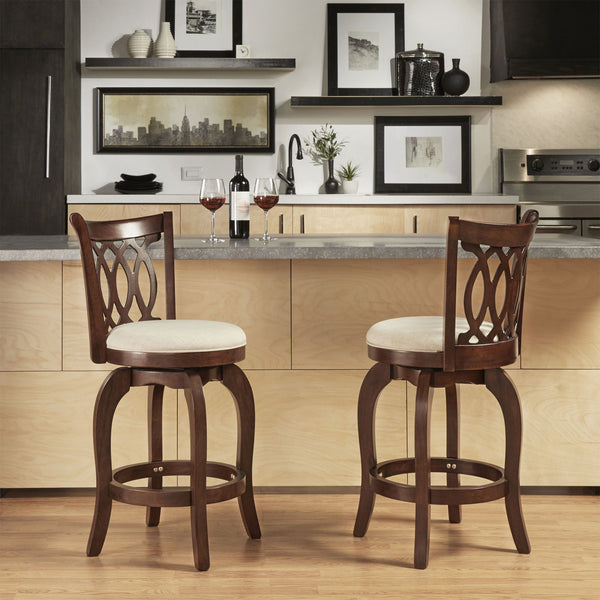 Jaxon Scroll Back Swivel Counter Stool Solid Rubberwood Frame Cushioned Seat Kitchen