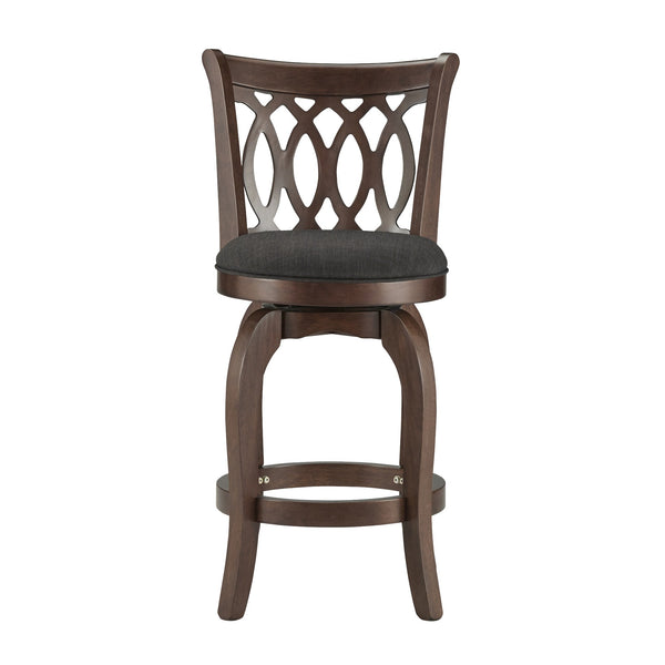 Homelegance Jaxon Scroll Back Swivel Counter Stool Solid Rubberwood Frame Cushioned Seat Kitchen Cherry / Dark Grey 013C-24DGL