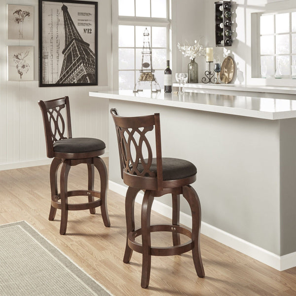 Jaxon Scroll Back Swivel Counter Stool Solid Rubberwood Frame Cushioned Seat Kitchen