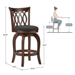 Jaxon Scroll Back Swivel Counter Stool Solid Rubberwood Frame Cushioned Seat Kitchen