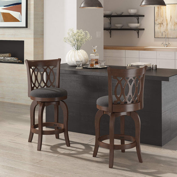 Jaxon Scroll Back Swivel Counter Stool Solid Rubberwood Frame Cushioned Seat Kitchen