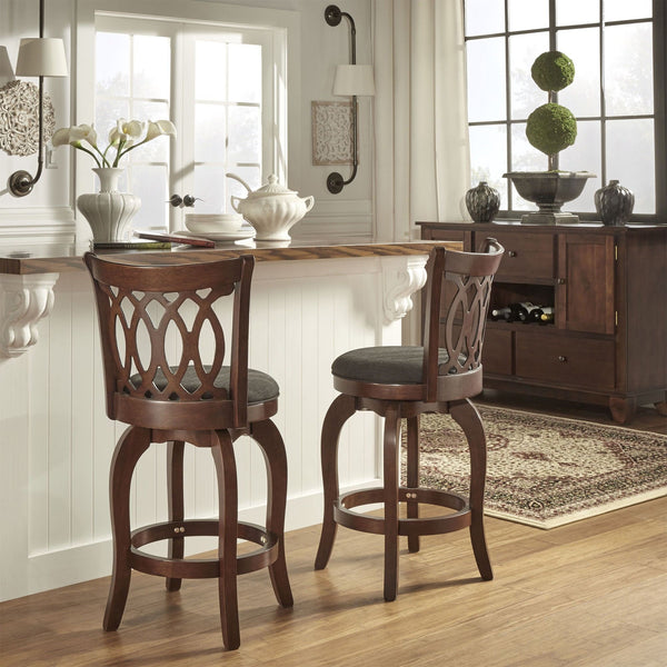 Jaxon Scroll Back Swivel Counter Stool Solid Rubberwood Frame Cushioned Seat Kitchen