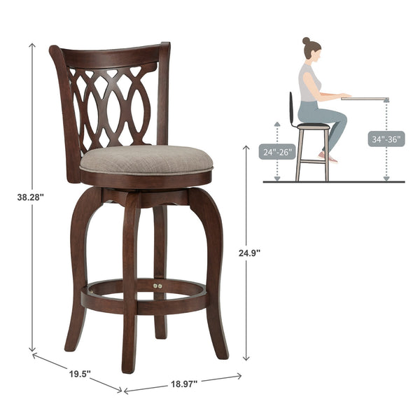 Jaxon Scroll Back Swivel Counter Stool Solid Rubberwood Frame Cushioned Seat Kitchen