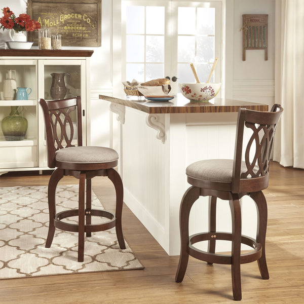 Jaxon Scroll Back Swivel Counter Stool Solid Rubberwood Frame Cushioned Seat Kitchen