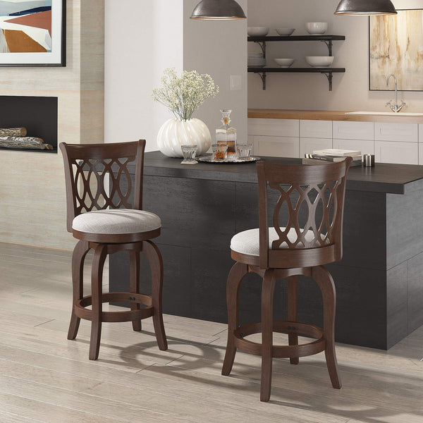 Jaxon Scroll Back Swivel Counter Stool Solid Rubberwood Frame Cushioned Seat Kitchen