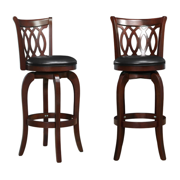 Jaxon Rubberwood Swivel Barstool with Scroll Back and Padded Upholstered Seat