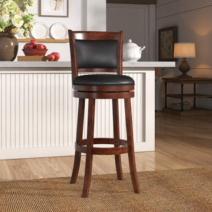 Jaxon Rubberwood Swivel Barstool with Scroll Back and Padded Upholstered Seat