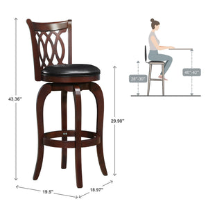 Jaxon Rubberwood Swivel Barstool with Scroll Back and Padded Upholstered Seat