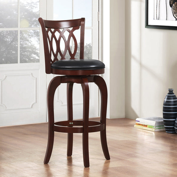 Jaxon Rubberwood Swivel Barstool with Scroll Back and Padded Upholstered Seat