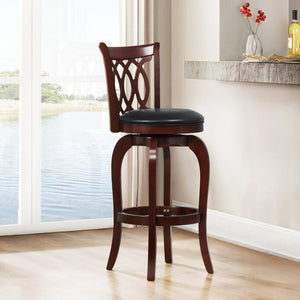 Jaxon Rubberwood Swivel Barstool with Scroll Back and Padded Upholstered Seat