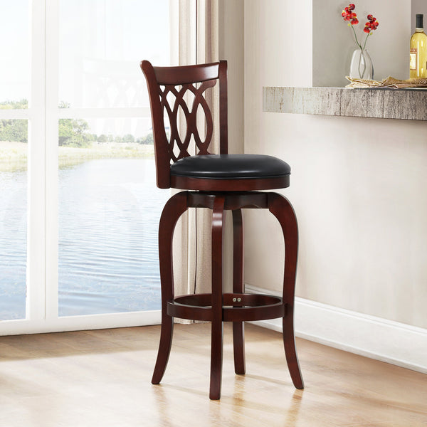 Jaxon Rubberwood Swivel Barstool with Scroll Back and Padded Upholstered Seat