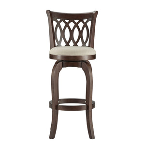 Jaxon Rubberwood Swivel Barstool with Scroll Back and Padded Upholstered Seat