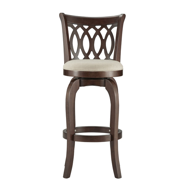 Jaxon Rubberwood Swivel Barstool with Scroll Back and Padded Upholstered Seat