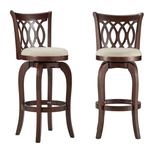 Jaxon Rubberwood Swivel Barstool with Scroll Back and Padded Upholstered Seat