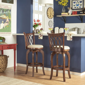 Jaxon Rubberwood Swivel Barstool with Scroll Back and Padded Upholstered Seat