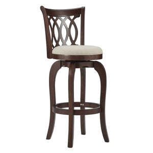 Jaxon Rubberwood Swivel Barstool with Scroll Back and Padded Upholstered Seat