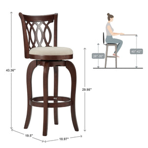Jaxon Rubberwood Swivel Barstool with Scroll Back and Padded Upholstered Seat