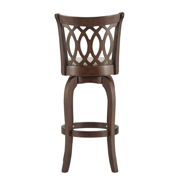 Jaxon Rubberwood Swivel Barstool with Scroll Back and Padded Upholstered Seat