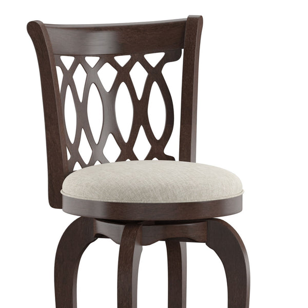 Jaxon Rubberwood Swivel Barstool with Scroll Back and Padded Upholstered Seat