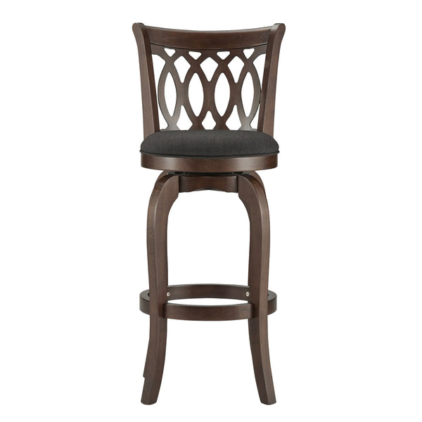 Jaxon Rubberwood Swivel Barstool with Scroll Back and Padded Upholstered Seat