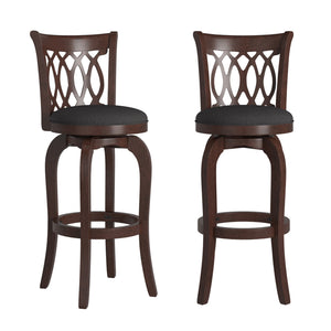 Jaxon Rubberwood Swivel Barstool with Scroll Back and Padded Upholstered Seat