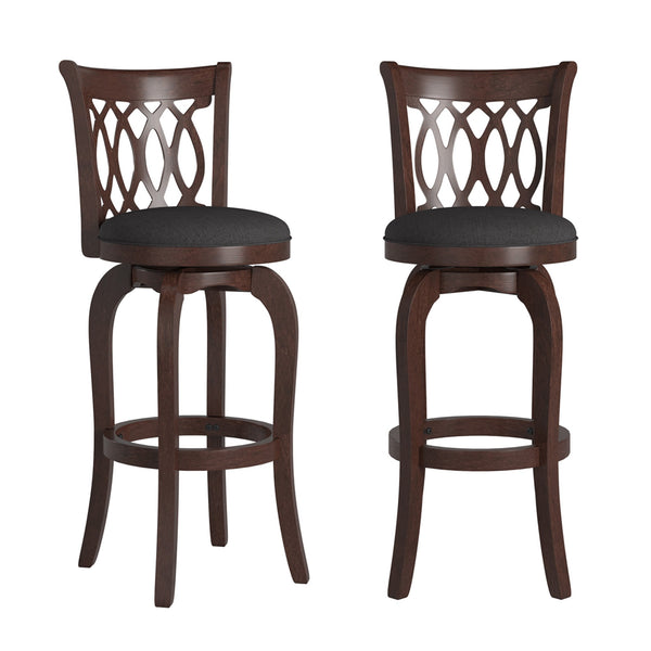 Jaxon Rubberwood Swivel Barstool with Scroll Back and Padded Upholstered Seat