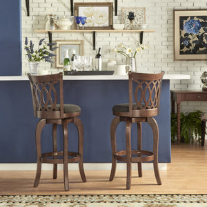 Jaxon Rubberwood Swivel Barstool with Scroll Back and Padded Upholstered Seat