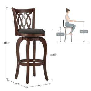 Jaxon Rubberwood Swivel Barstool with Scroll Back and Padded Upholstered Seat