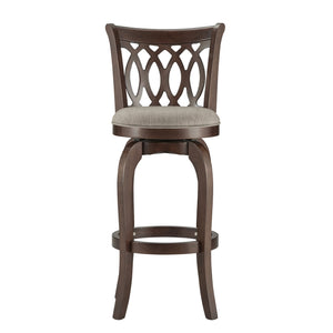 Jaxon Rubberwood Swivel Barstool with Scroll Back and Padded Upholstered Seat
