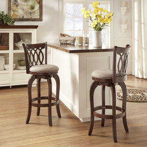 Jaxon Rubberwood Swivel Barstool with Scroll Back and Padded Upholstered Seat