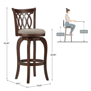 Jaxon Rubberwood Swivel Barstool with Scroll Back and Padded Upholstered Seat