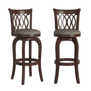 Jaxon Rubberwood Swivel Barstool with Scroll Back and Padded Upholstered Seat