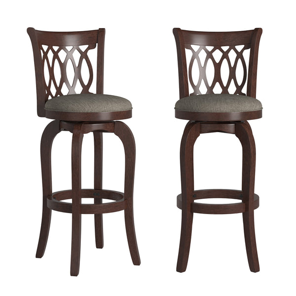 Jaxon Rubberwood Swivel Barstool with Scroll Back and Padded Upholstered Seat