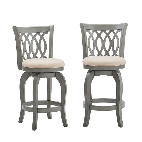 Jaxen Scroll Back Swivel Counterstool Solid Rubberwood Foam Seat Traditional Style
